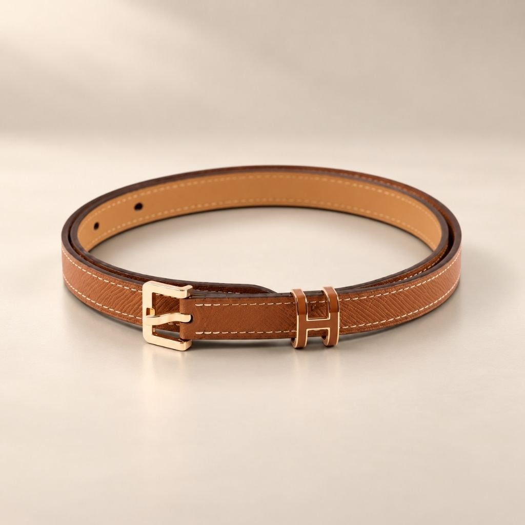 Cognac Leather Belt with Gold Hardware