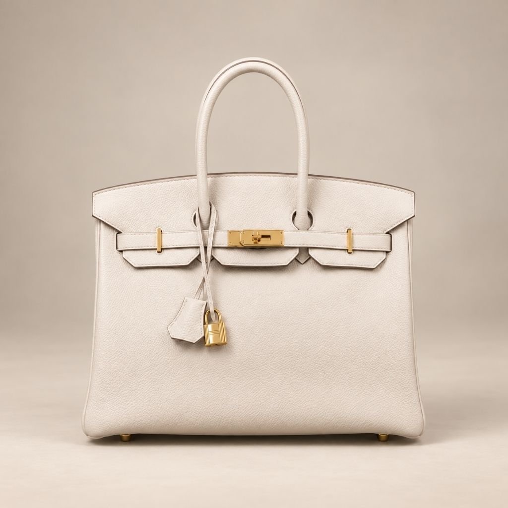 Ivory Handbag with Gold Hardware V1